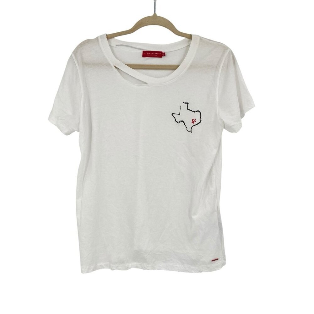 n:philanthropy Size M White Harlow T Shirt Cutout Crewneck Distressed TEXAS LOGO